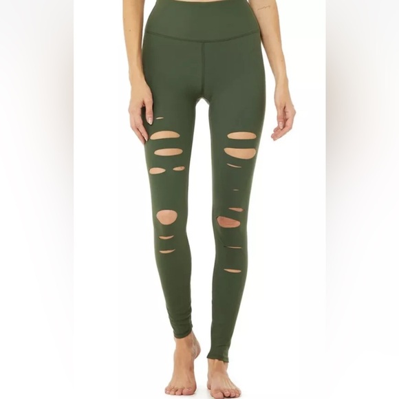 ALO Yoga Pants - Alo Yoga High Waist Ripped Warrior Leggings Size Medium Hunter Green